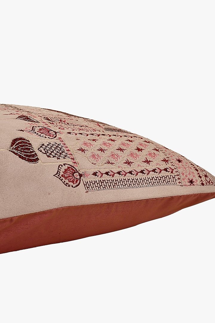 Pink Velvet Resham Embroidered Square Cushion Cover Set of 2 by Khaabka at Pernia's Pop Up Shop