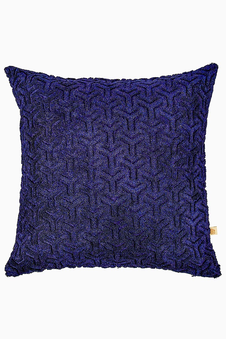 Navy Blue Cotton Silk Embroidered Square Cushion Cover Set Of 2 by Khaabka at Pernia's Pop Up Shop