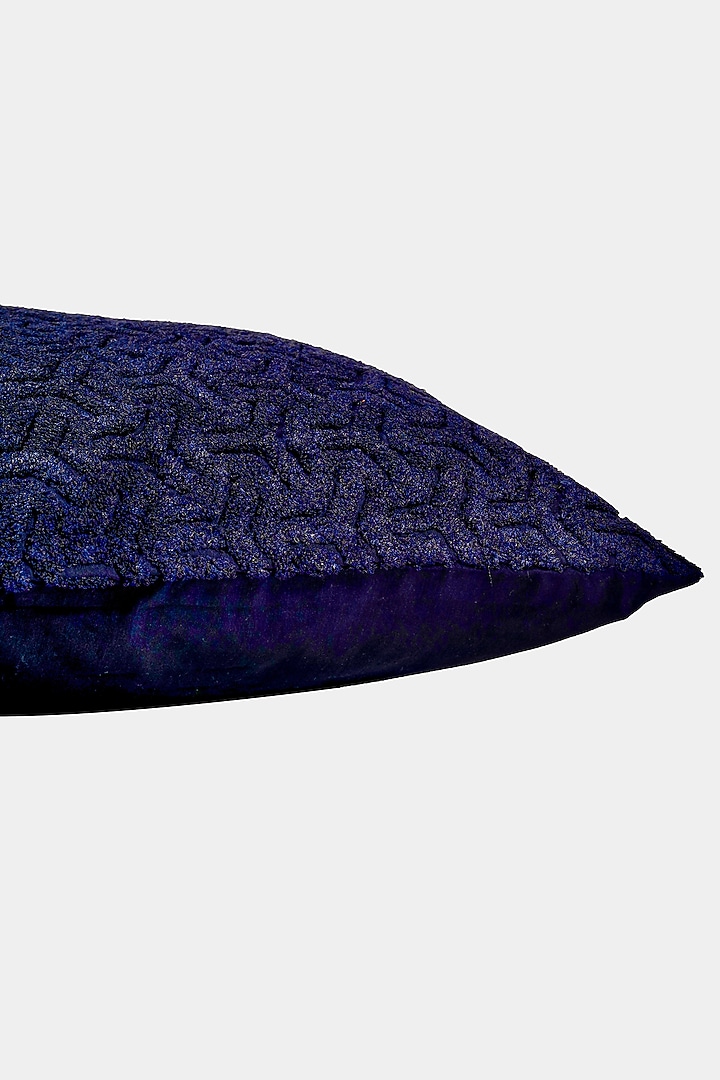 Navy Blue Cotton Silk Embroidered Square Cushion Cover Set Of 2 by Khaabka at Pernia's Pop Up Shop
