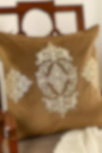 Brown Velvet Dori Embroidered Square Cushion Cover Set Of 2 by Khaabka