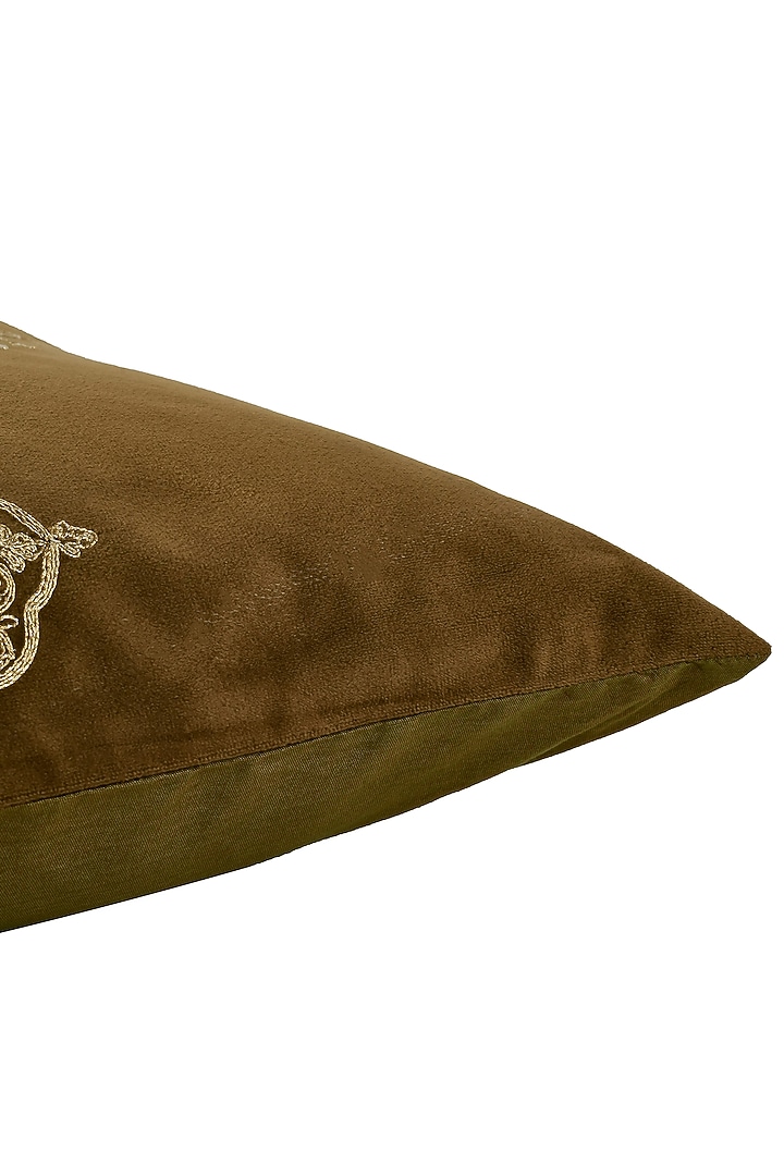 Brown Velvet Dori Embroidered Square Cushion Cover Set Of 2 by Khaabka at Pernia's Pop Up Shop
