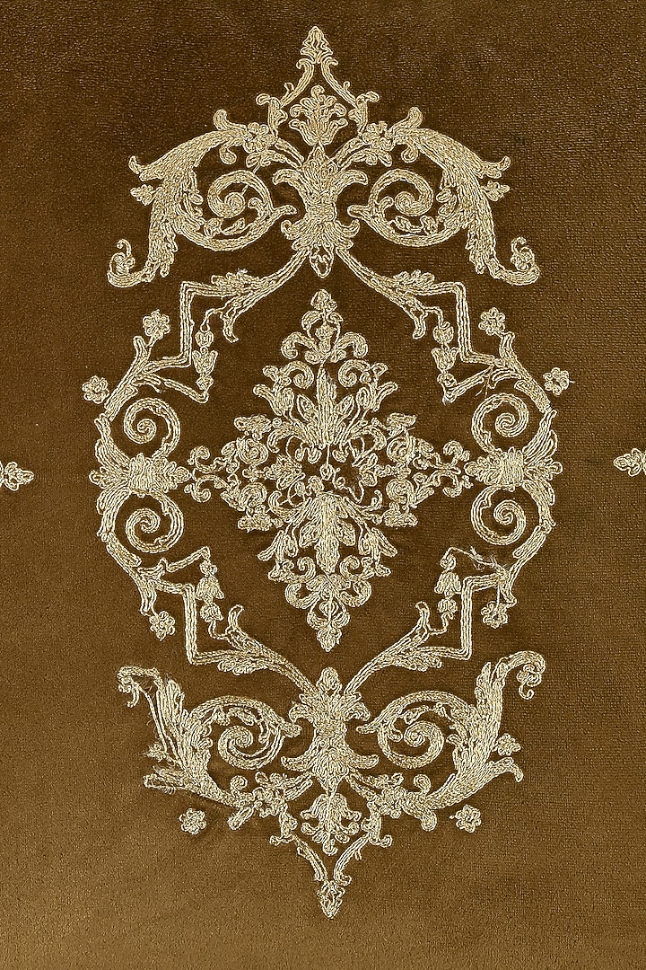 Brown Velvet Dori Embroidered Square Cushion Cover Set Of 2 by Khaabka at Pernia's Pop Up Shop