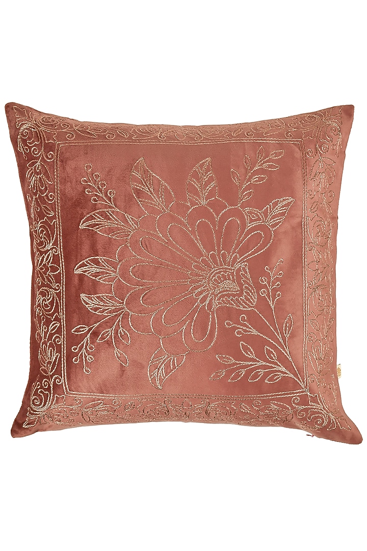 Wine Velvet Floral Embroidered Square Cushion Cover Set Of 2 by Khaabka at Pernia's Pop Up Shop