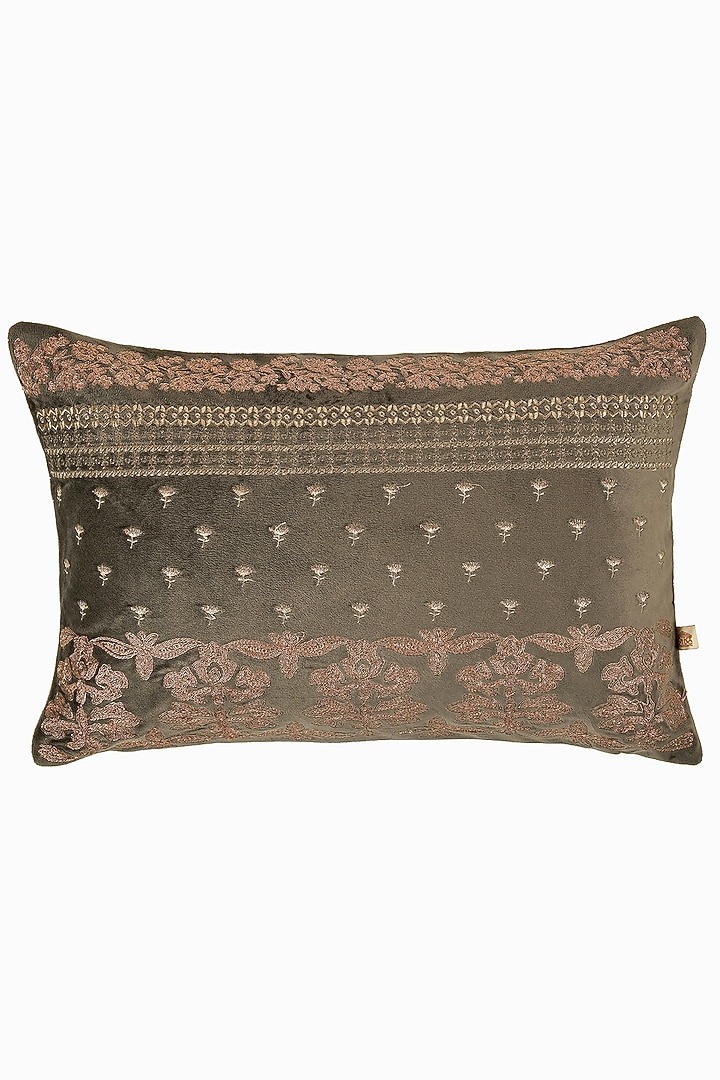 Grey Velvet Zari Motifs Embroidered Cushion Cover Set Of 2 by Khaabka at Pernia's Pop Up Shop