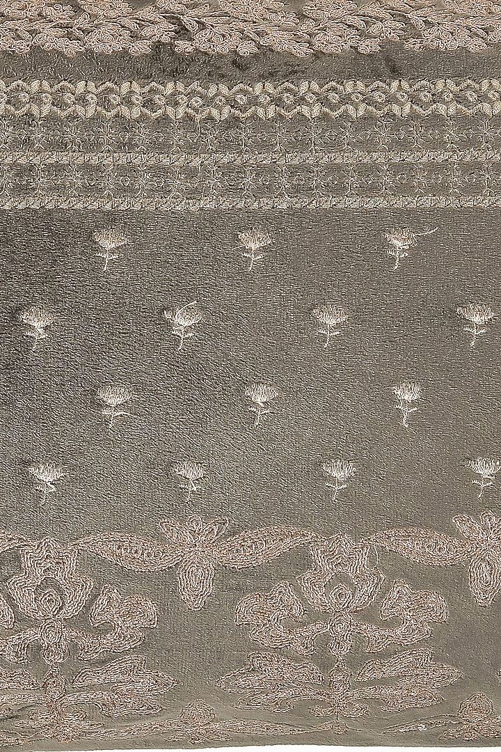 Grey Velvet Zari Motifs Embroidered Cushion Cover Set Of 2 by Khaabka at Pernia's Pop Up Shop