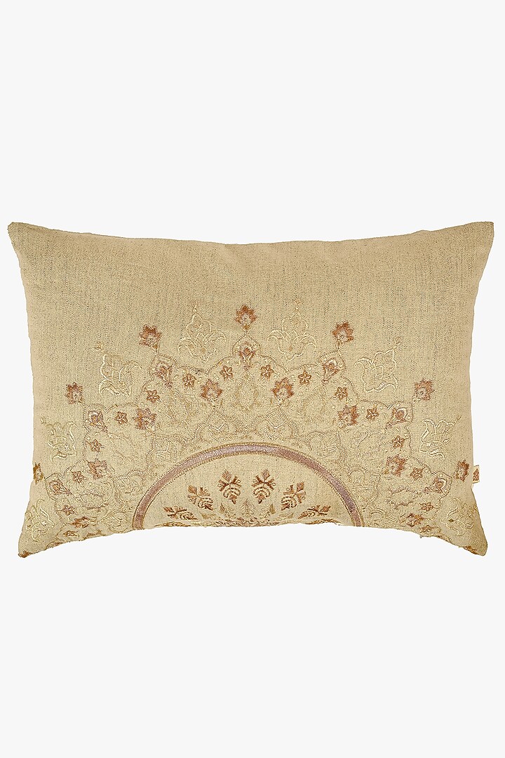 Cream Cotton Linen Resham Embroidered Cushion Cover Set Of 2 by Khaabka at Pernia's Pop Up Shop