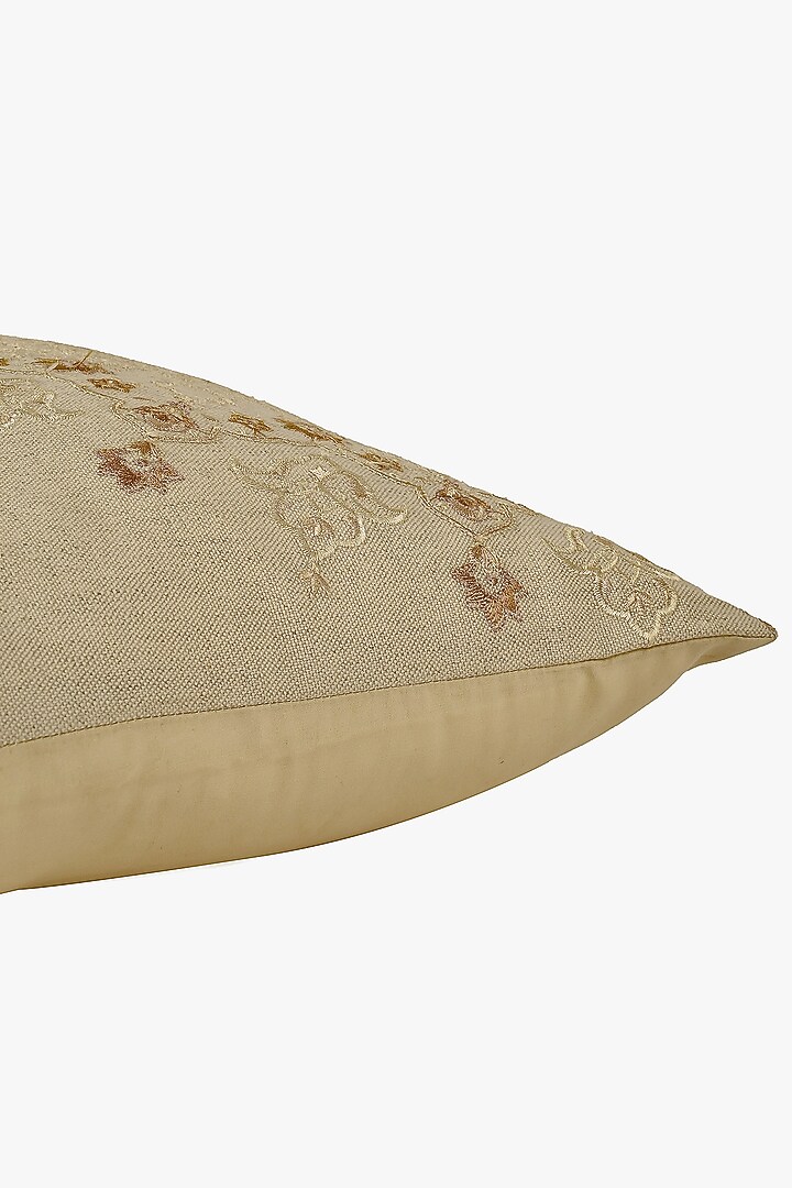 Cream Cotton Linen Resham Embroidered Cushion Cover Set Of 2 by Khaabka at Pernia's Pop Up Shop