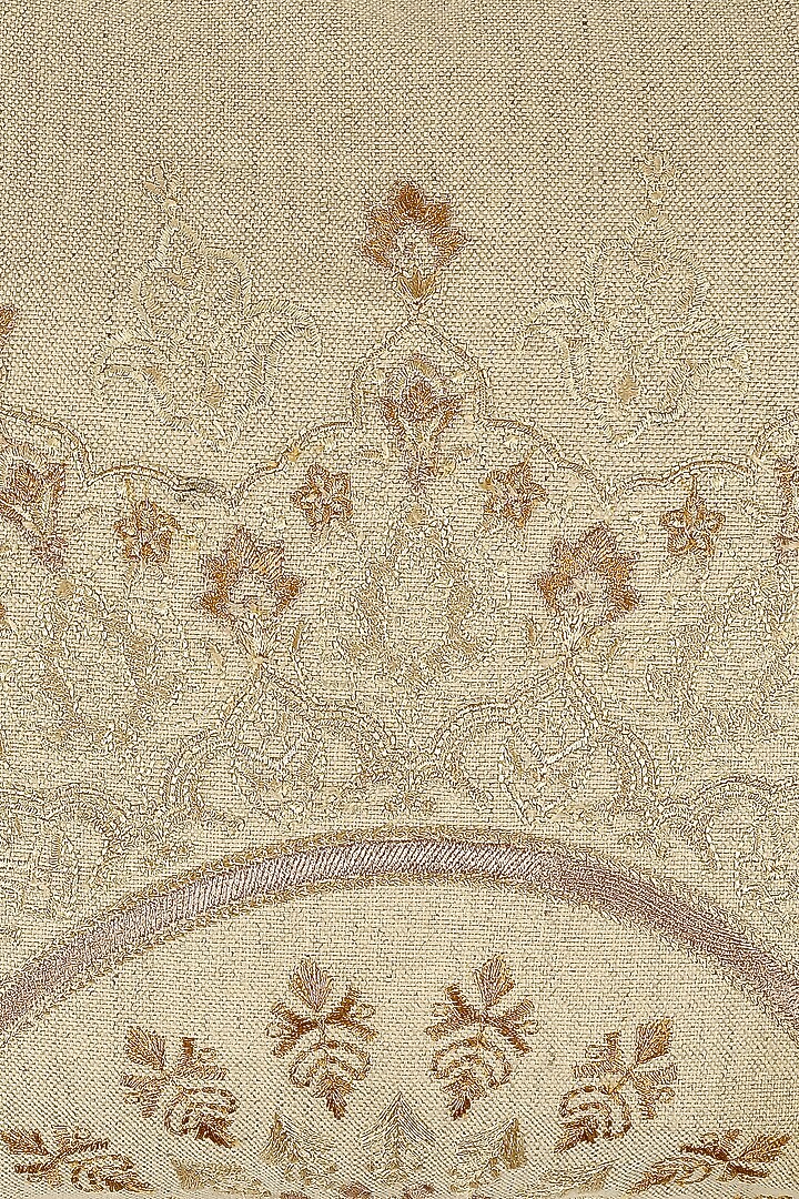 Cream Cotton Linen Resham Embroidered Cushion Cover Set Of 2 by Khaabka at Pernia's Pop Up Shop