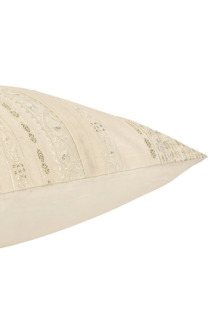 Ivory Cotton Silk Resham Embroidered Cushion Cover Set Of 2 by Khaabka at Pernia's Pop Up Shop