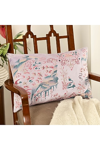 Lavender Velvet Resham Embroidered Cushion Cover Set Of 2 by Khaabka