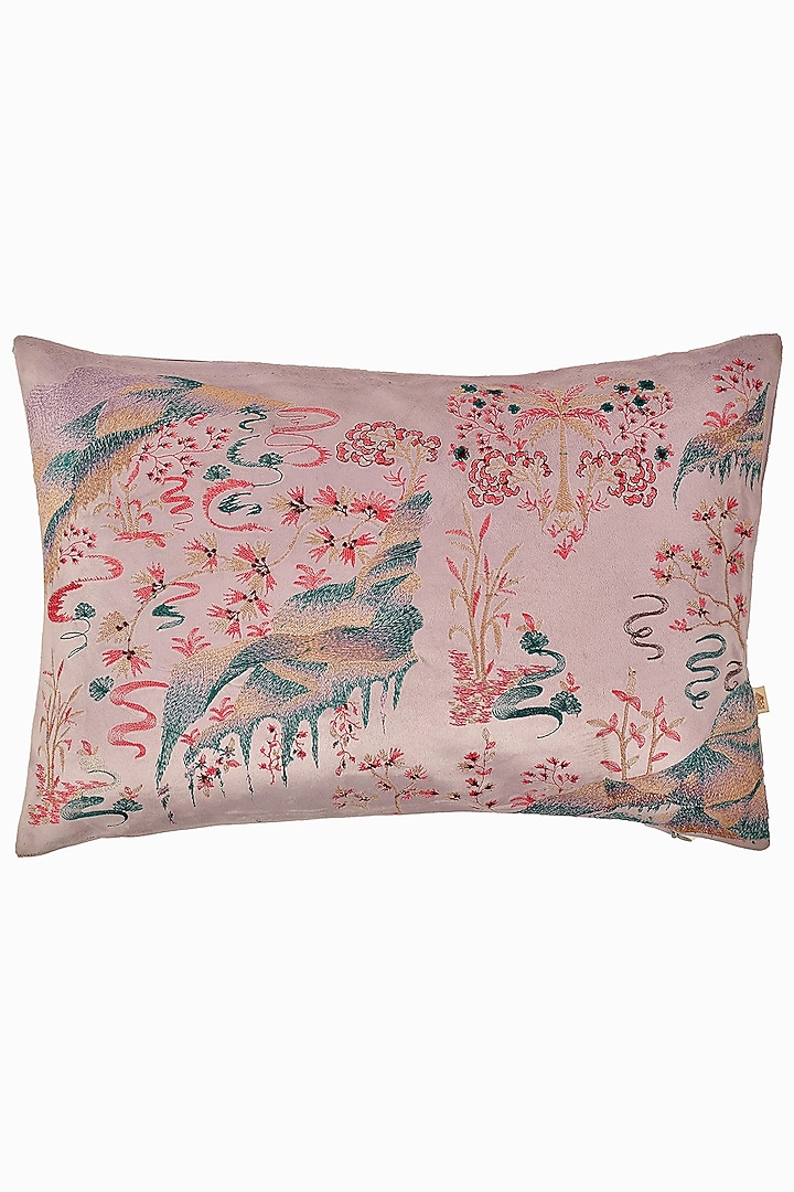 Lavender Velvet Resham Embroidered Cushion Cover Set Of 2 by Khaabka at Pernia's Pop Up Shop