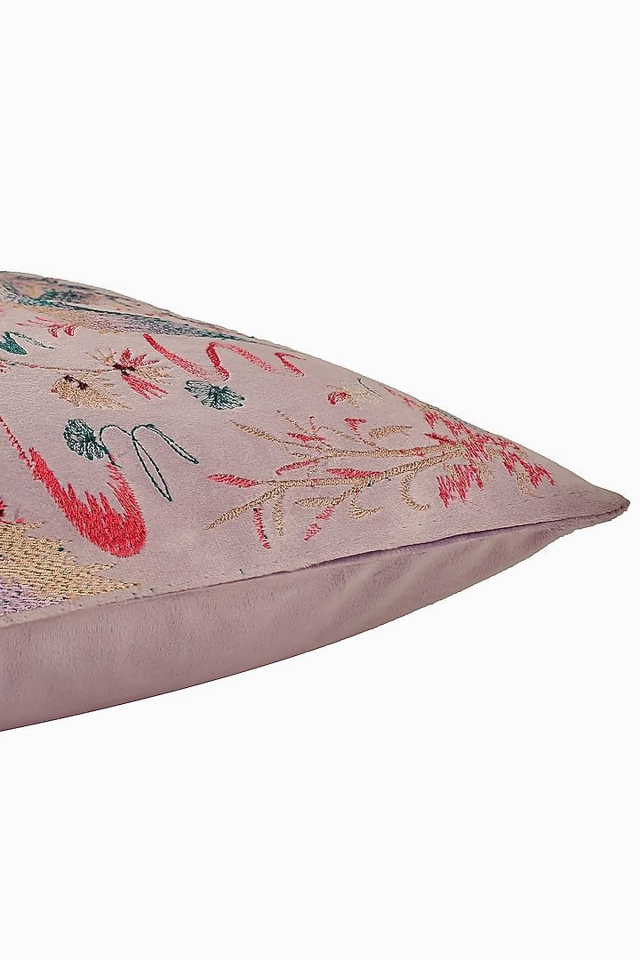 Lavender Velvet Resham Embroidered Cushion Cover Set Of 2 by Khaabka at Pernia's Pop Up Shop