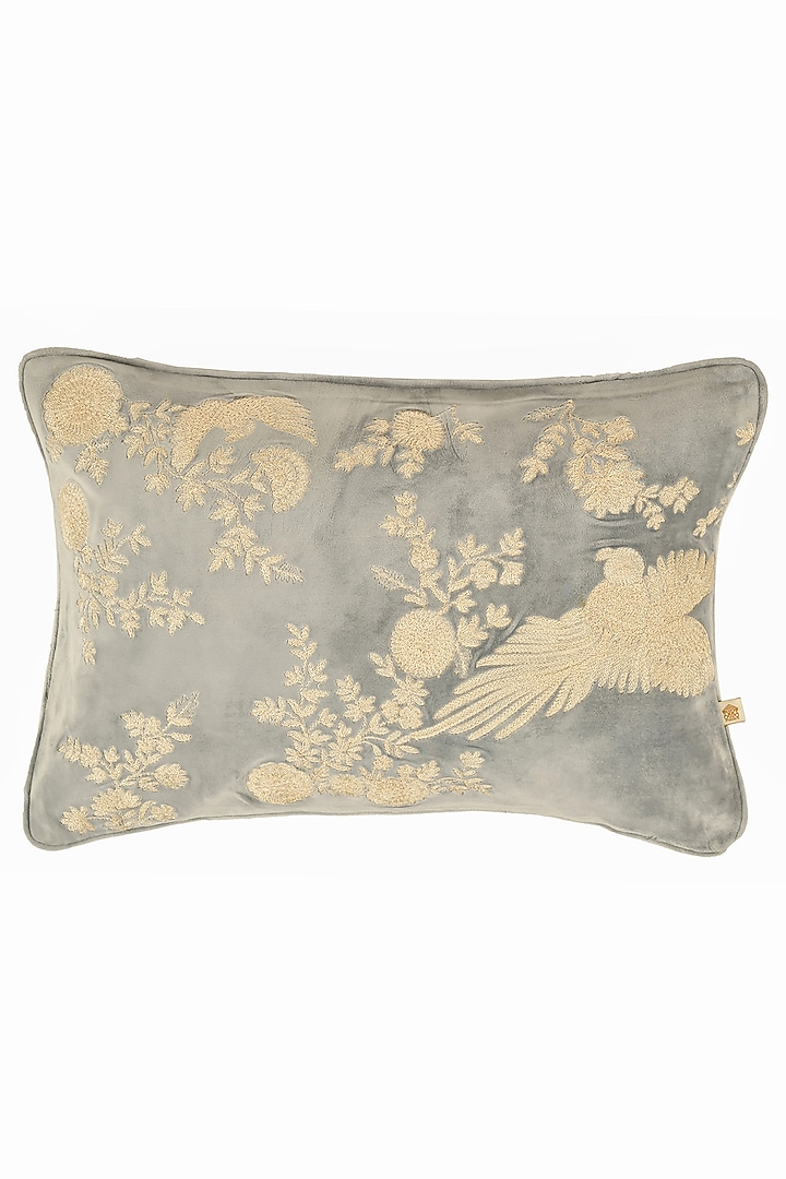 Sky Blue Velvet Kiran Dori Embroidered Cushion Cover Set Of 2 by Khaabka at Pernia's Pop Up Shop