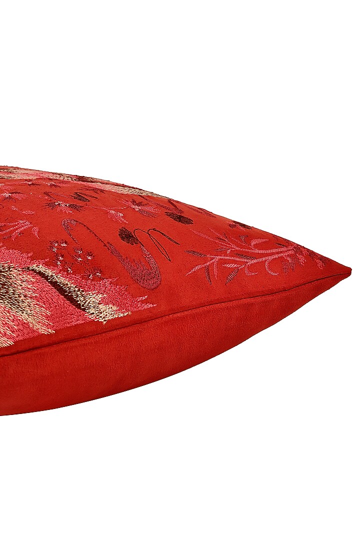 Red Velvet Resham Embroidered Cushion Cover Set Of 2 by Khaabka at Pernia's Pop Up Shop