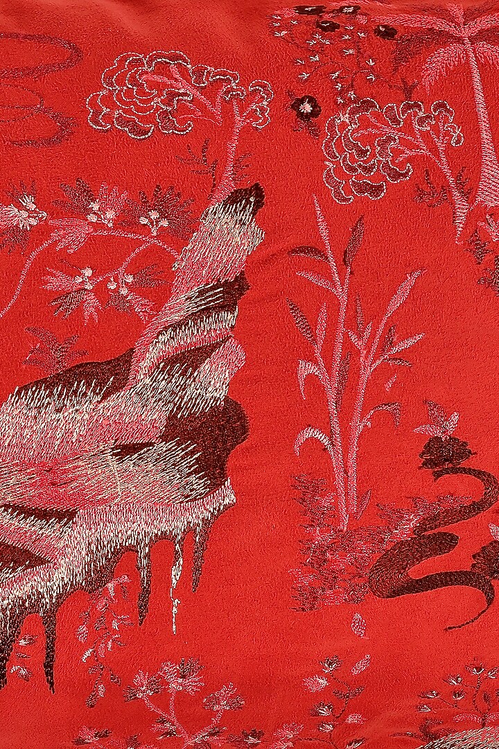 Red Velvet Resham Embroidered Cushion Cover Set Of 2 by Khaabka at Pernia's Pop Up Shop