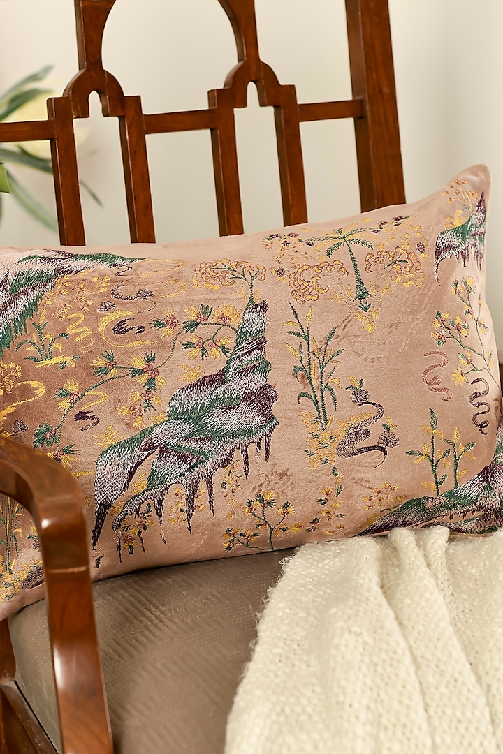 Brown Velvet Resham Embroidered Cushion Cover Set Of 2 by Khaabka