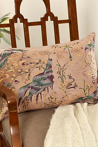 Brown Velvet Resham Embroidered Cushion Cover Set Of 2 by Khaabka