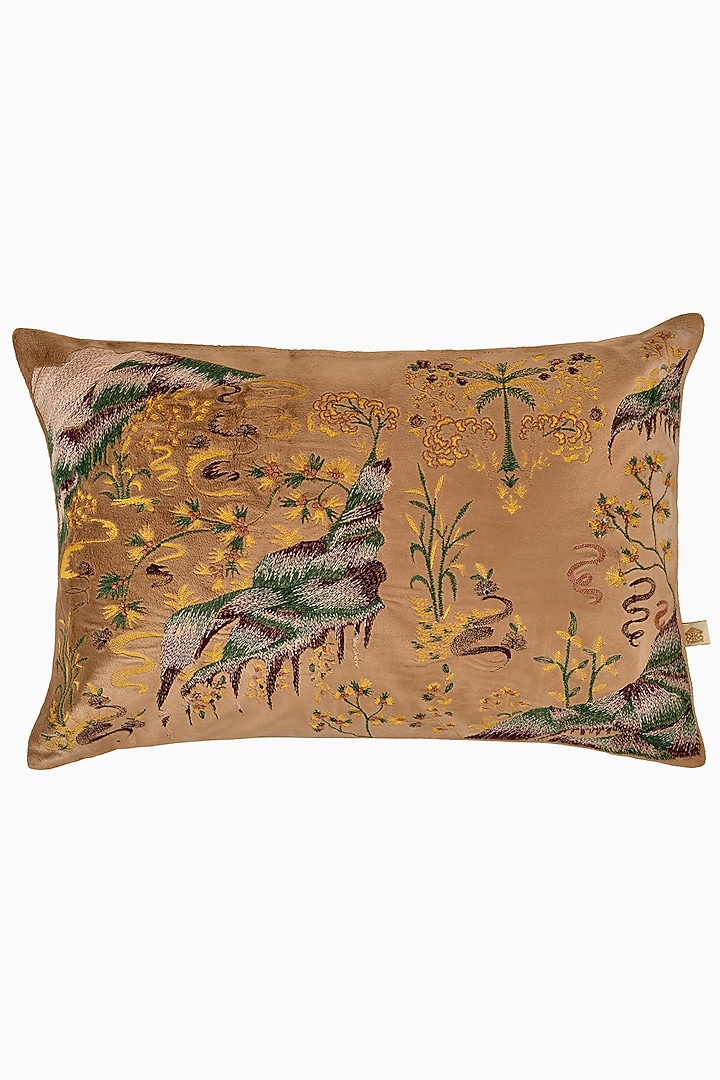 Brown Velvet Resham Embroidered Cushion Cover Set Of 2 by Khaabka at Pernia's Pop Up Shop