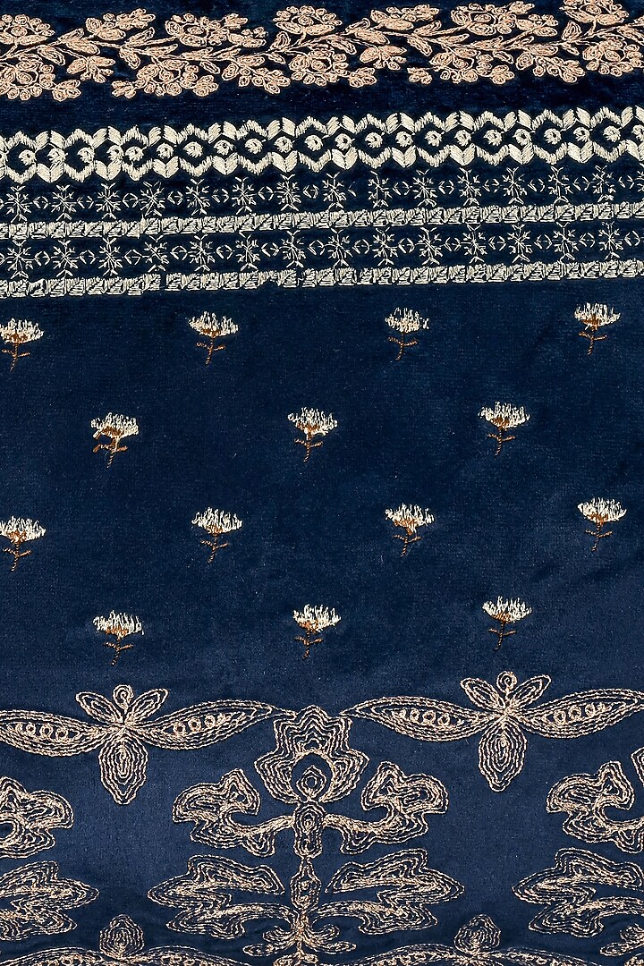 Navy Blue Velvet Resham & Zari Embroidered Cushion Cover Set Of 2 by Khaabka at Pernia's Pop Up Shop