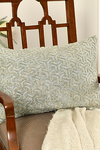 Sky Blue Cotton Silk Embroidered Cushion Cover Set Of 2 by Khaabka