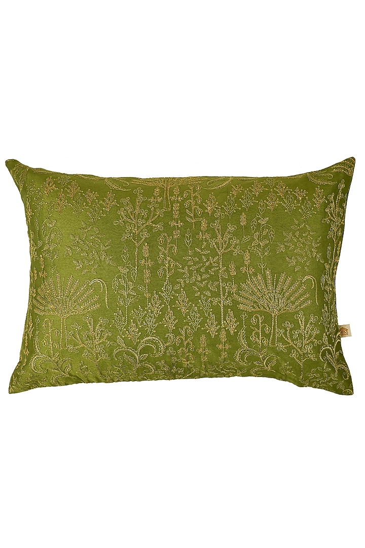 Green Cotton Silk Resham Embroidered Cushion Cover Set Of 2 by Khaabka at Pernia's Pop Up Shop