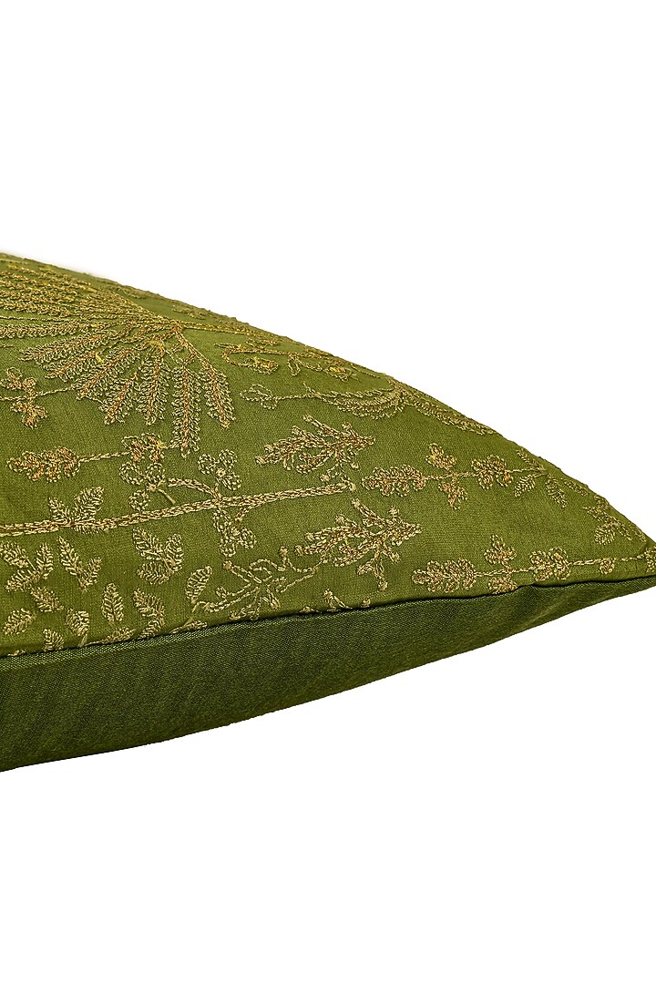 Green Cotton Silk Resham Embroidered Cushion Cover Set Of 2 by Khaabka at Pernia's Pop Up Shop