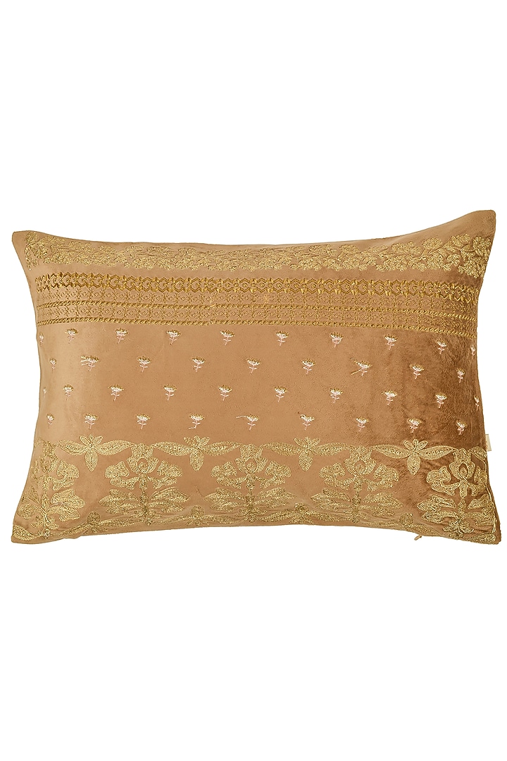 Brown Velvet Zari Embroidered Cushion Cover Set Of 2 by Khaabka at Pernia's Pop Up Shop