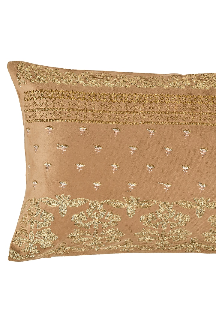 Brown Velvet Zari Embroidered Cushion Cover Set Of 2 by Khaabka at Pernia's Pop Up Shop