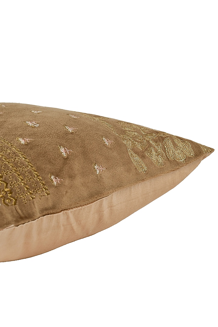 Brown Velvet Zari Embroidered Cushion Cover Set Of 2 by Khaabka at Pernia's Pop Up Shop
