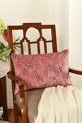 Wine Velvet Resham Embroidered Cushion Cover Set Of 2 by Khaabka