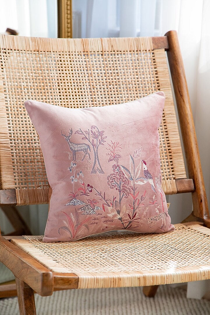 Lilac Velvet Embroidered Cushion Cover (Set Of 2) by Khaabka at Pernia's Pop Up Shop