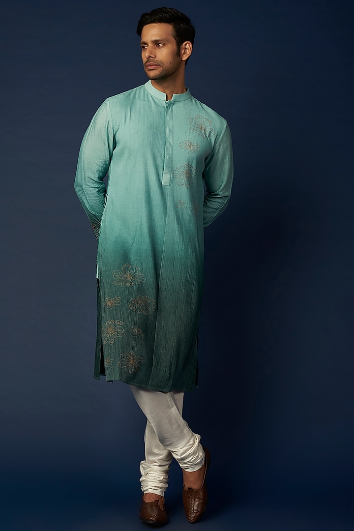 Peppermint Ombre Embroidered Kurta Set by Khanijo
