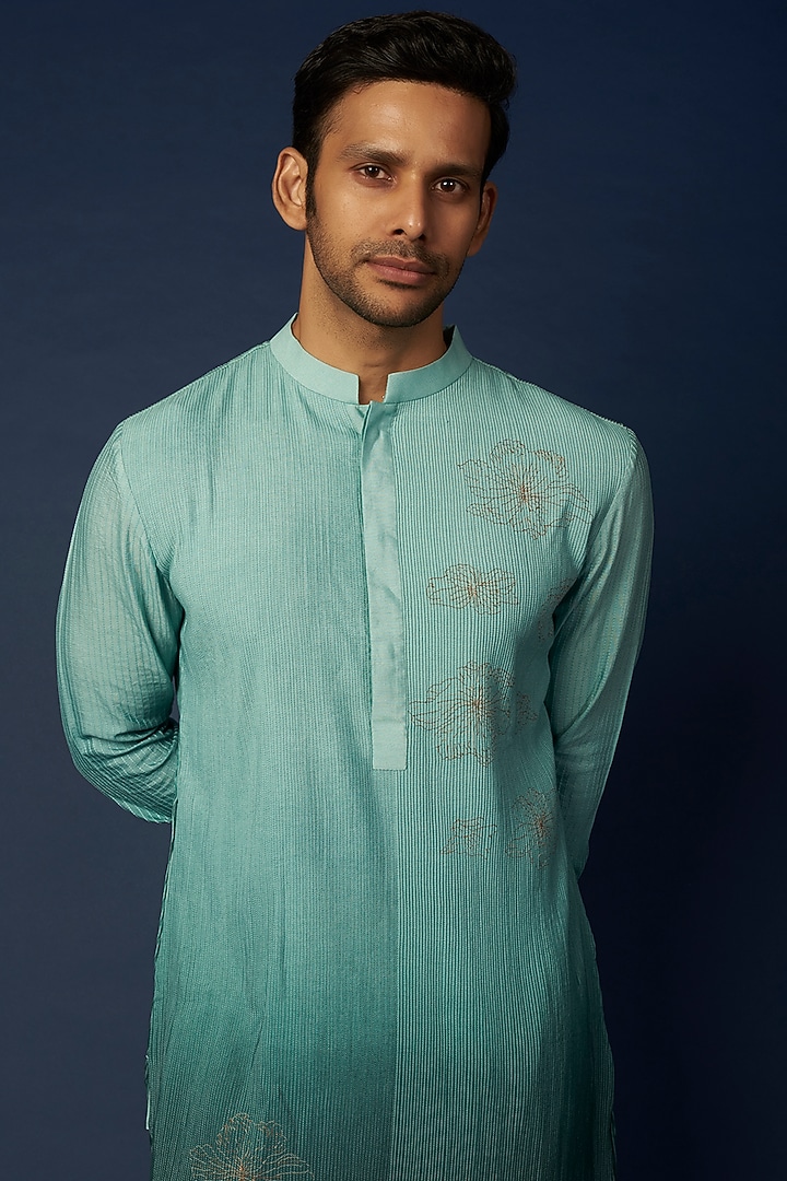 Peppermint Ombre Embroidered Kurta Set by Khanijo at Pernia's Pop Up Shop