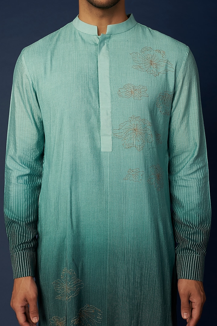 Peppermint Ombre Embroidered Kurta Set by Khanijo at Pernia's Pop Up Shop
