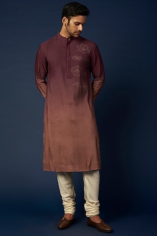 Jamun Ombre Embroidered Kurta Set by Khanijo