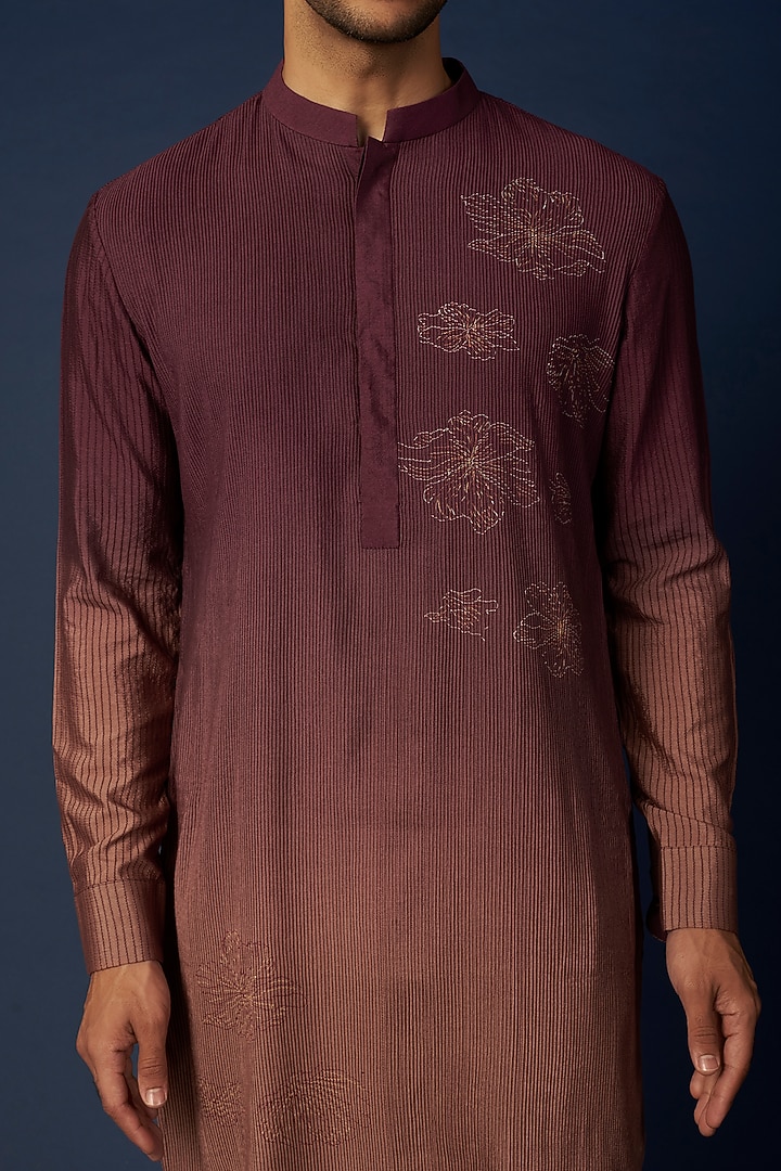 Jamun Ombre Embroidered Kurta Set by Khanijo at Pernia's Pop Up Shop
