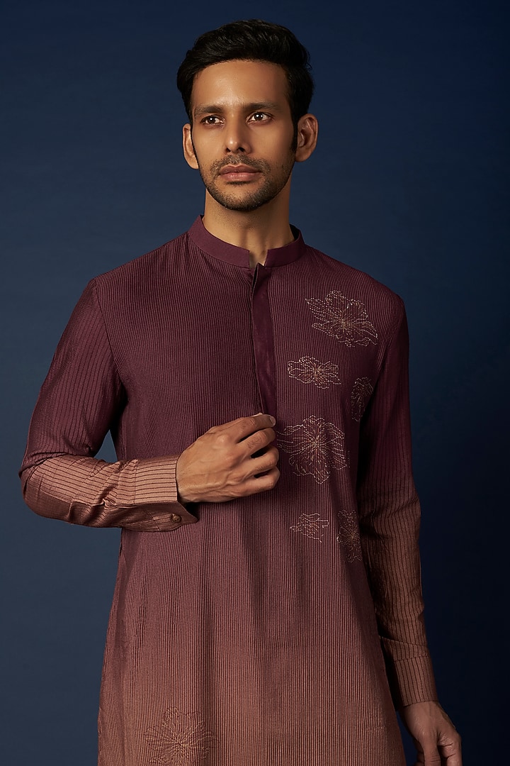 Jamun Ombre Embroidered Kurta Set by Khanijo at Pernia's Pop Up Shop