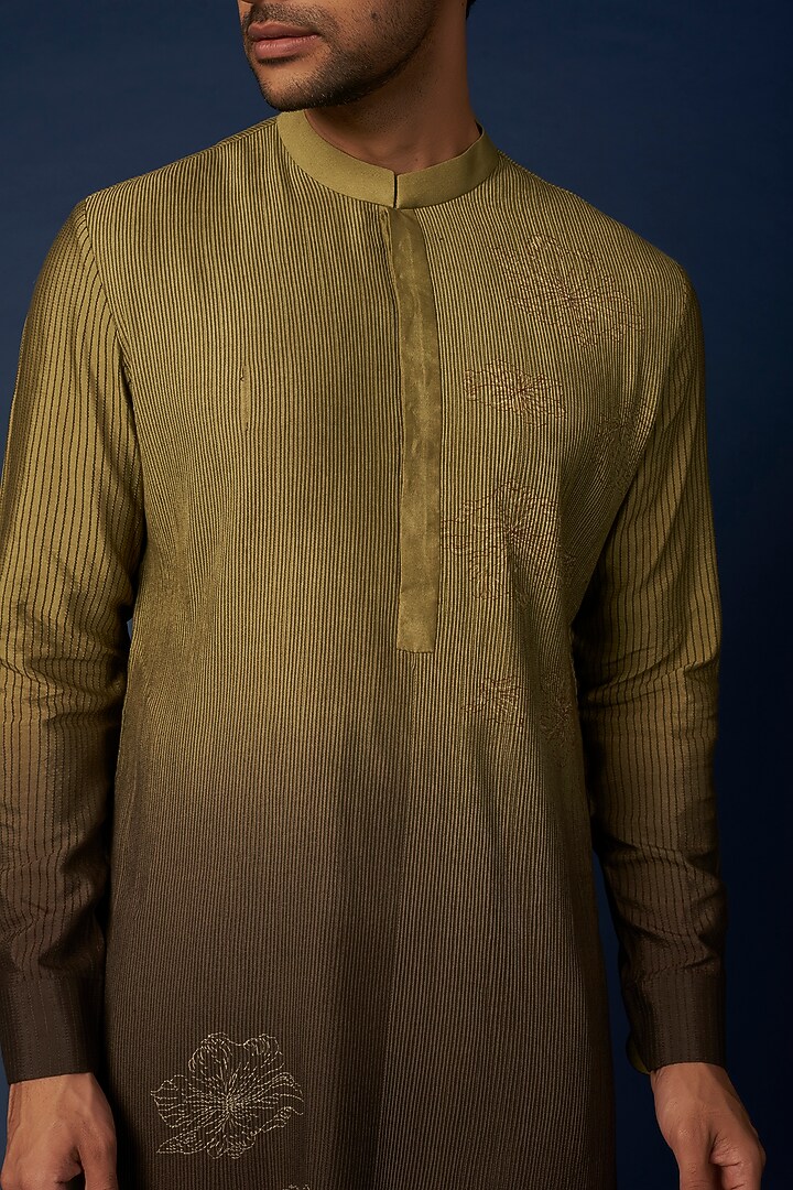 Olive Green Ombre Embroidered Kurta Set by Khanijo at Pernia's Pop Up Shop