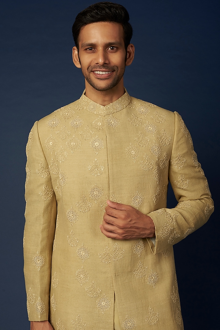 Mint Green Embroidered Achkan Jacket Set by Khanijo at Pernia's Pop Up Shop