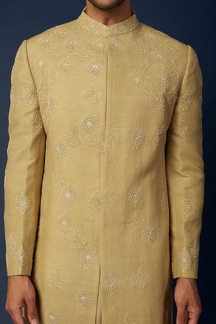 Mint Green Embroidered Achkan Jacket Set by Khanijo at Pernia's Pop Up Shop