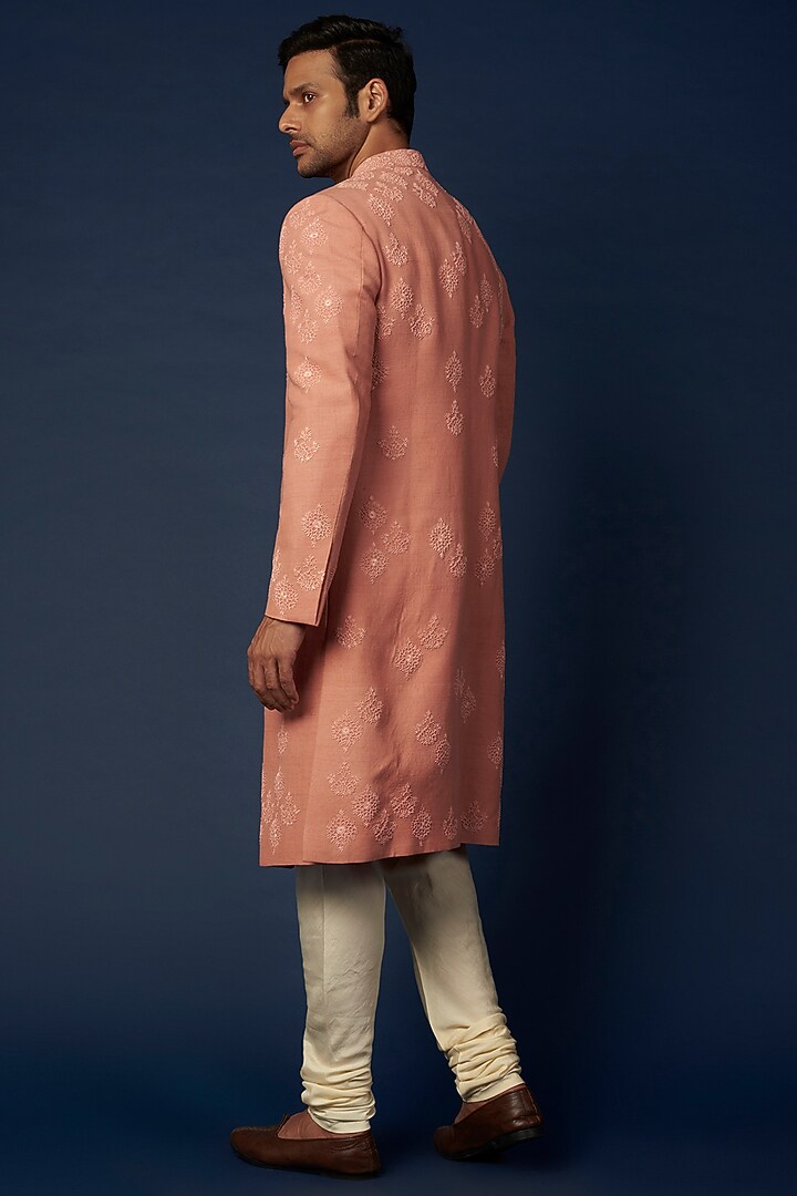 Powder Pink Embroidered Achkan Jacket Set by Khanijo at Pernia's Pop Up Shop