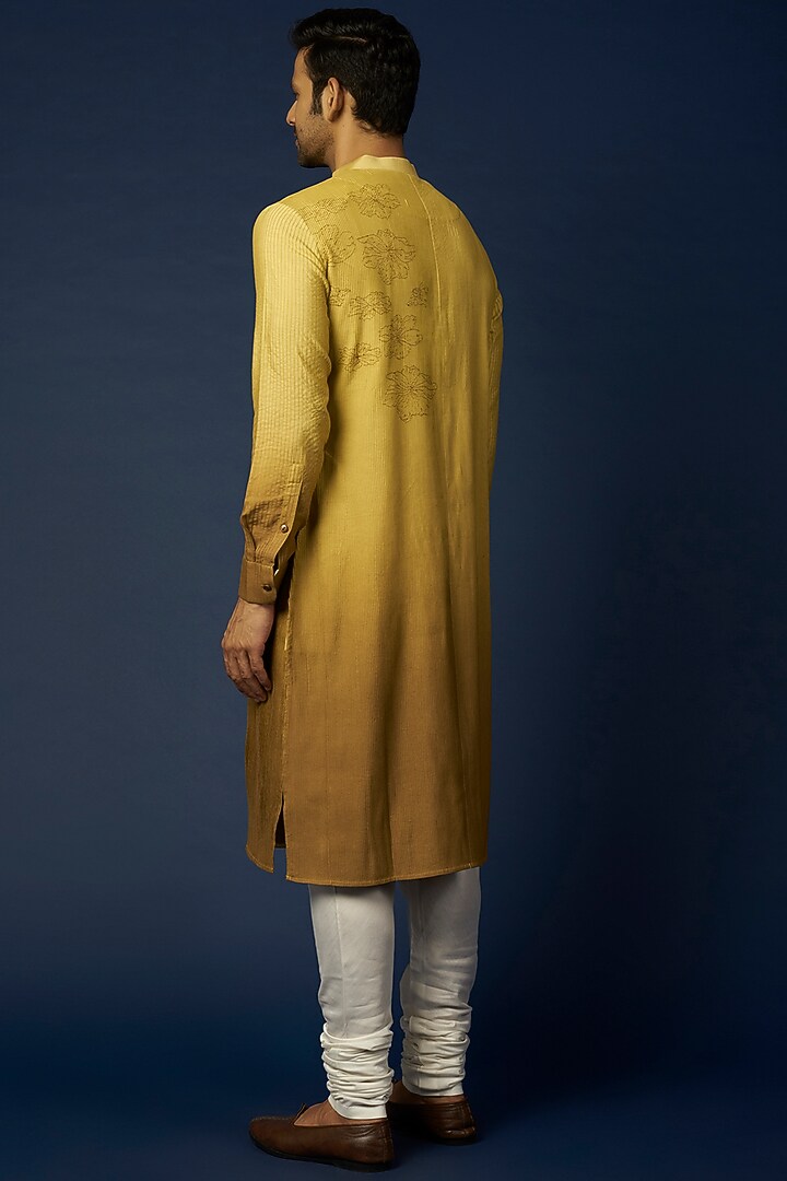 Mustard Ombre Embroidered Kurta Set by Khanijo at Pernia's Pop Up Shop