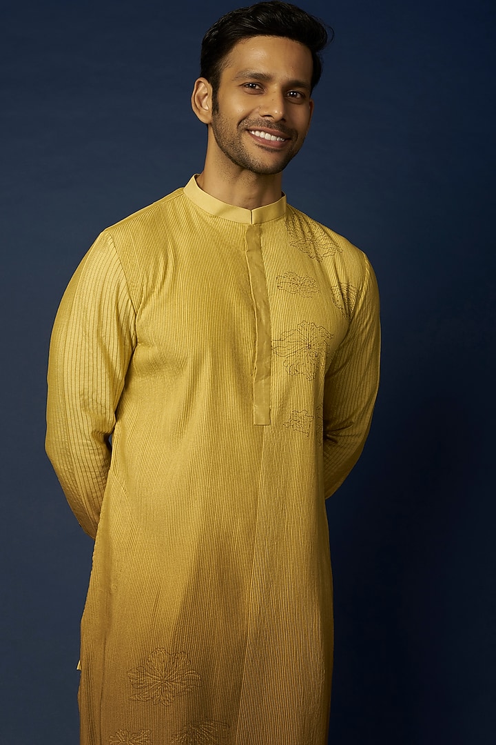 Mustard Ombre Embroidered Kurta Set by Khanijo at Pernia's Pop Up Shop