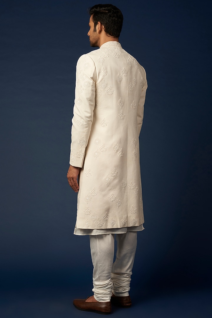 Ivory Embroidered Achkan Jacket Set by Khanijo at Pernia's Pop Up Shop