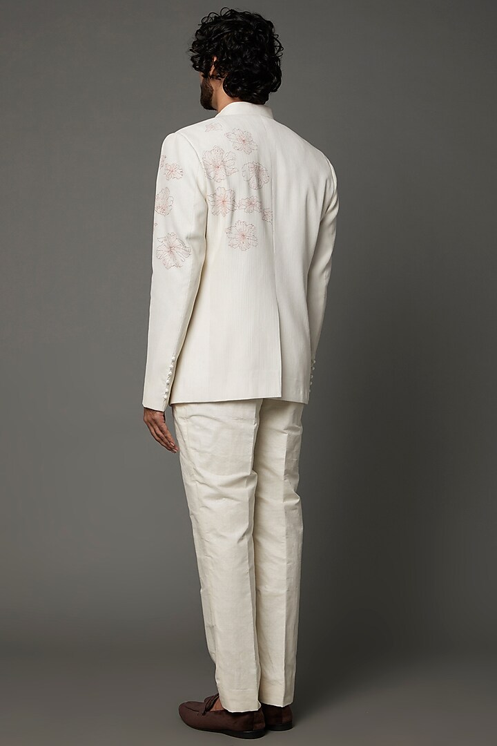 Ivory Embroidered Wedding Bandhgala Jacket Set by Khanijo at Pernia's Pop Up Shop