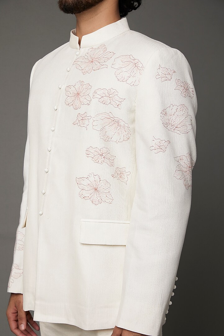 Ivory Embroidered Wedding Bandhgala Jacket Set by Khanijo at Pernia's Pop Up Shop