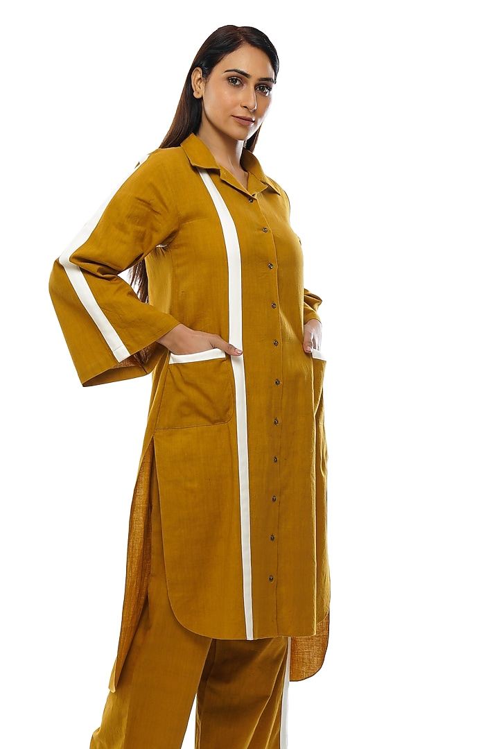 Mustard Khadi Kurta Set by KHAT at Pernia's Pop Up Shop