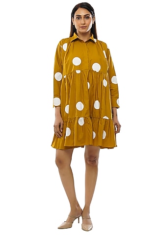 Mustard Cotton Poplin Printed Shirt by KHAT