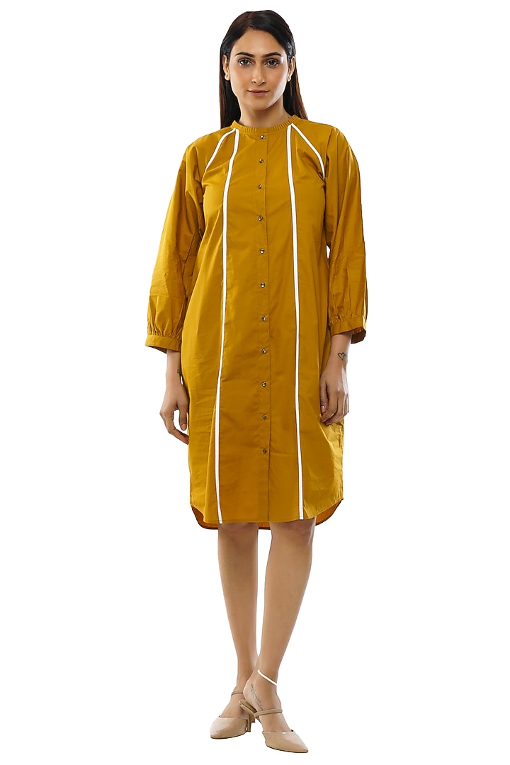 Mustard Cotton Poplin Dress Design by KHAT at Pernia's Pop Up Shop 2024
