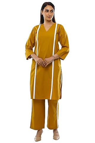 Mustard Cotton Poplin Kurta by KHAT